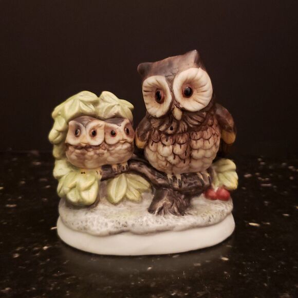 Homco #1298 Mother and Baby Owls Figurine Porcelain Ceramic Vintage - Picture 1 of 10